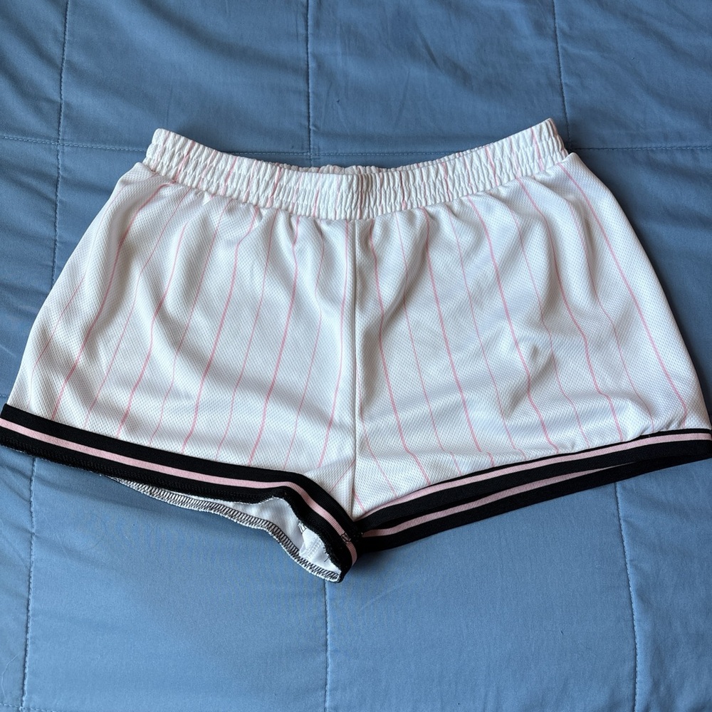 White Athletic Shorts with Black and Pink Trim